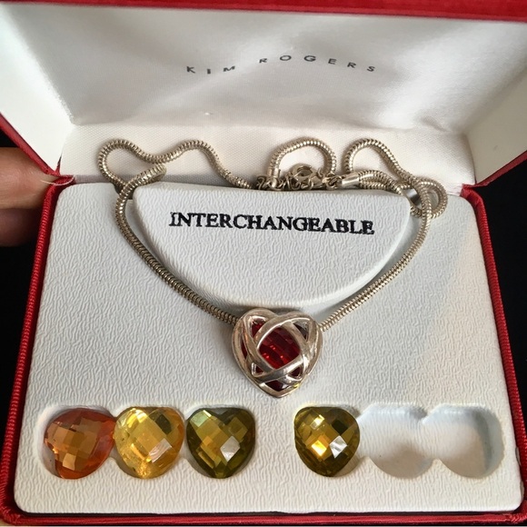 VINTAGE Kim Rogers Interchangeable Hearts Pendant Necklace - Picture 3 of 13